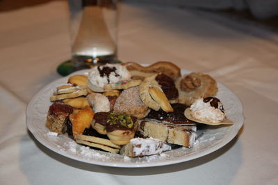 Close-up of dessert in plate on table