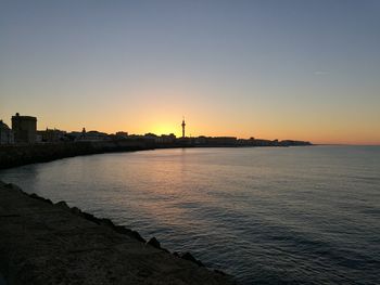 View of city at sunset