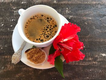 High angle view of coffee on table