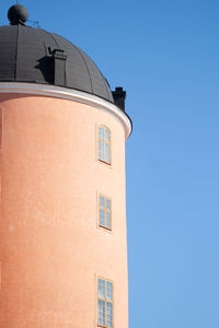 Low angle view of building against clear blue sky