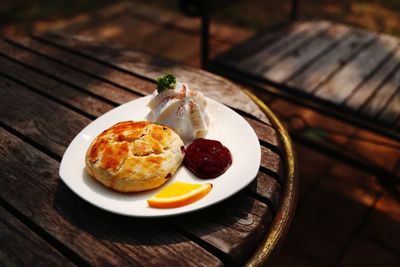 Close-up of dessert in plate on table