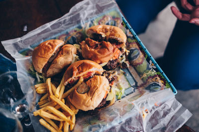 High angle view of food on table