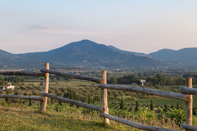 Scenic view of landscape and mountains against sky