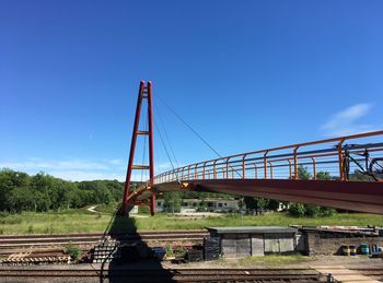 Suspension bridge against blue sky