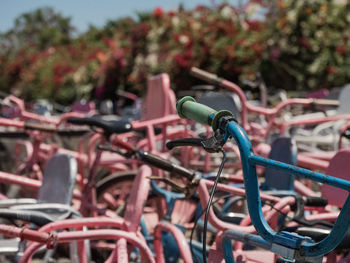 Close-up of bicycle on metal