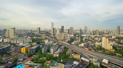 High angle view of cityscape against sky