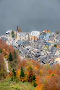 High angle view of buildings in city