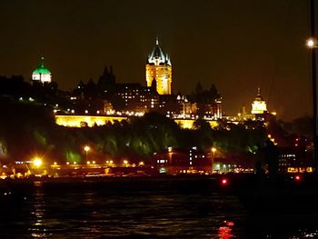 Illuminated buildings at night