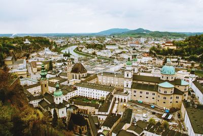 High angle view of townscape against sky