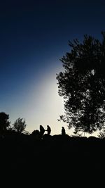 Silhouette people on field against sky during sunset