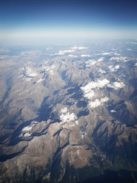 Aerial view of snowcapped mountains against sky