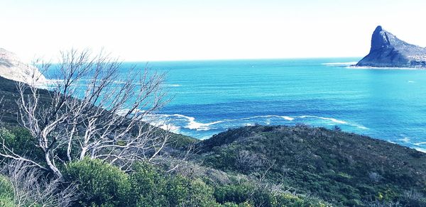 Scenic view of sea against clear sky