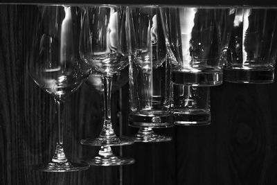 Close-up of empty glasses on table
