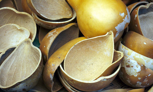 High angle view of pumpkin bowls for sale