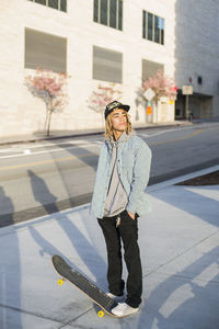 Young man skateboarding.