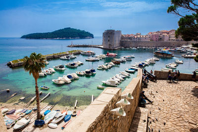 Dubrovnik city old port marina and fortifications