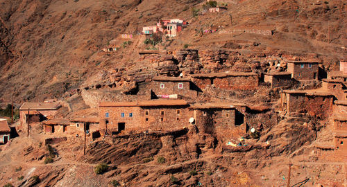 High angle view of old buildings on mountain