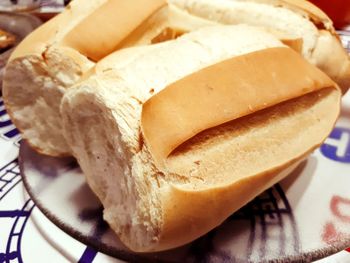 High angle view of bread in plate on table