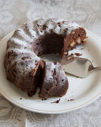 High angle view of cake in plate