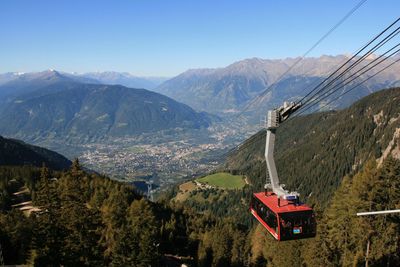 Overhead cable car over mountains