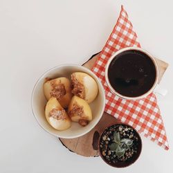 High angle view of breakfast on table