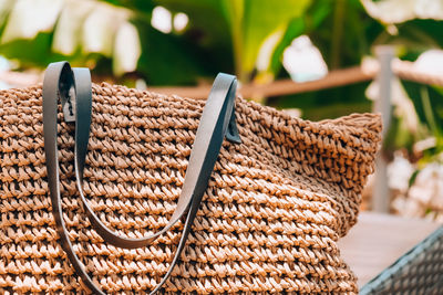 Close-up of wicker basket on table