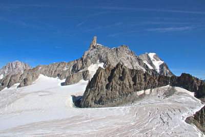 Scenic view of mountain against blue sky