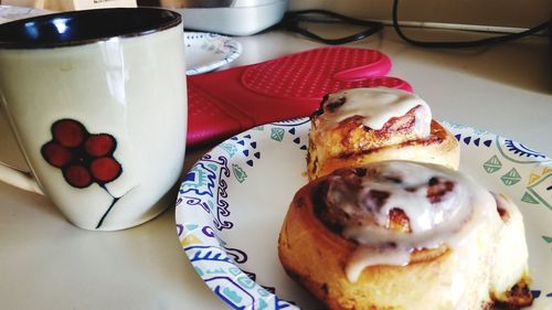 Close-up of breakfast on table