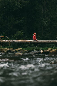 Woman standing in forest