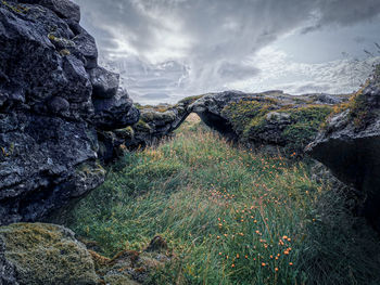 Scenic view of rocks against sky