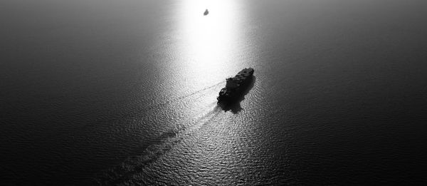 High angle view of man swimming in sea