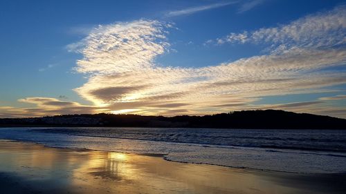 Scenic view of sea against sky at sunset