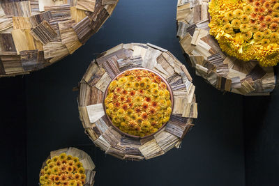 High angle view of flowering plants in basket