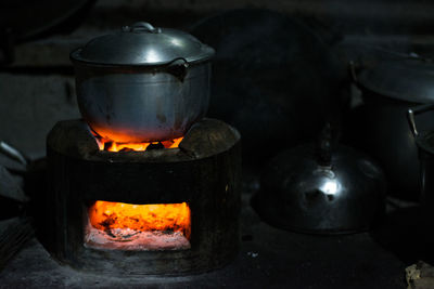 Close-up of cooking utensil on stove