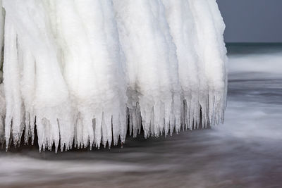 Close-up of frozen sea against sky