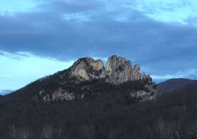 Scenic view of rocky mountain against cloudy sky