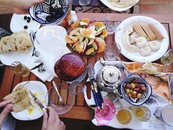 High angle view of food on table