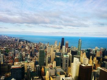 High angle view of city at waterfront