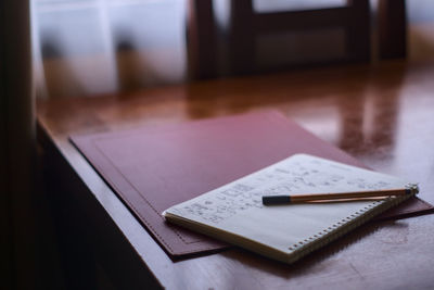 High angle view of books on table