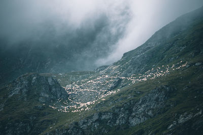 High angle view of land and mountains