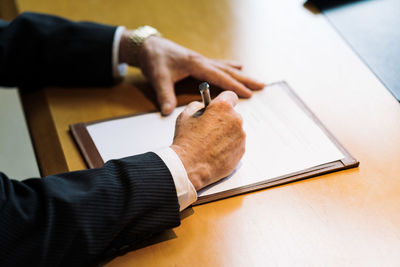 High angle view of man on table