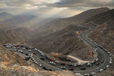 High angle view of highway against sky