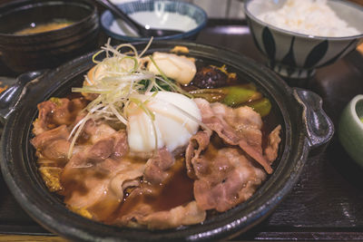 Close-up of korean food served on table