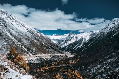 Scenic view of snowcapped mountains against sky