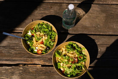 High angle view of food on table