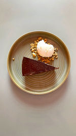 High angle view of ice cream in plate on table