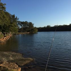 Scenic view of lake against clear sky
