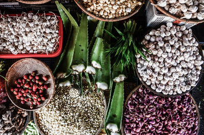 High angle view of vegetables for sale in market