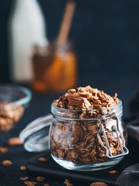 Close-up of ice cream in jar on table