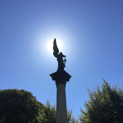 Low angle view of silhouette statue against clear sky